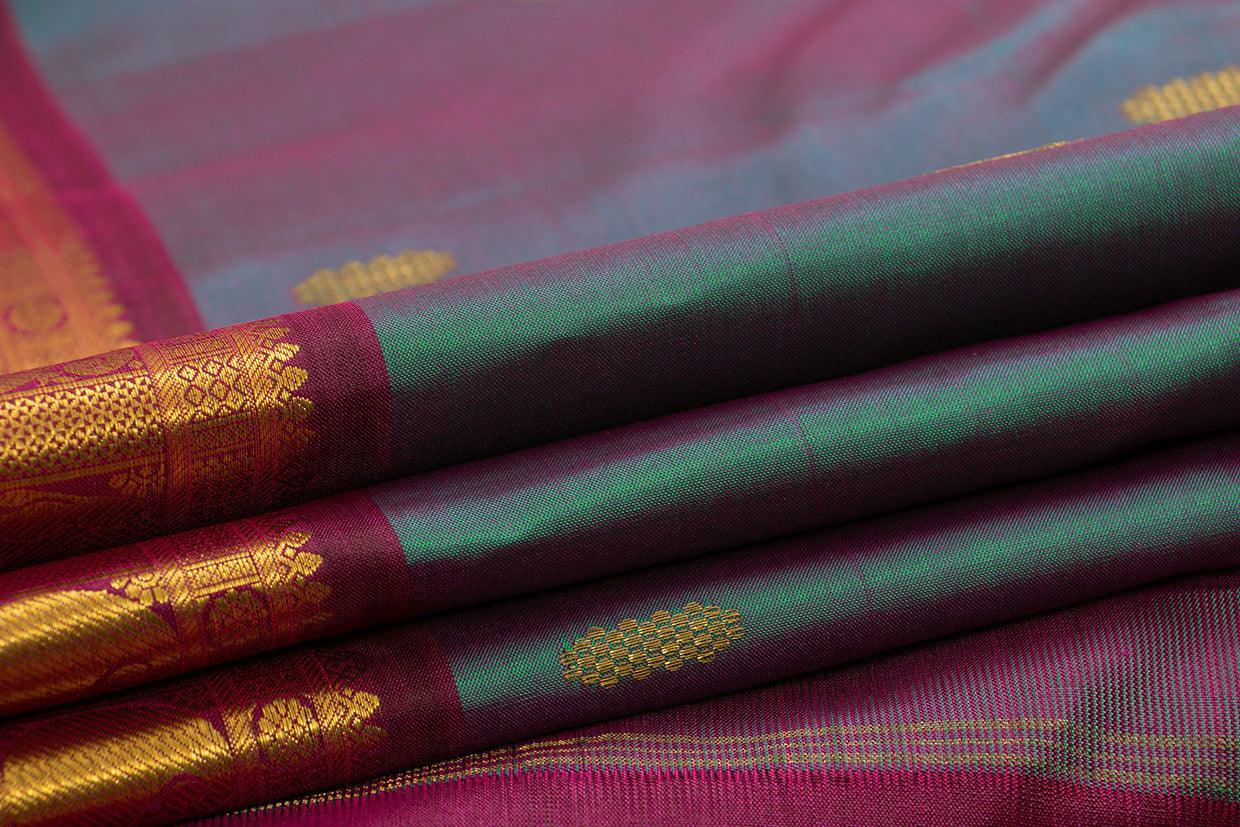 Blue And Magenta Kanchipuram Silk Saree With Medium Border Handwoven Pure Silk For Festive Wear PV J 560 - Silk Sari - Panjavarnam PV J 560