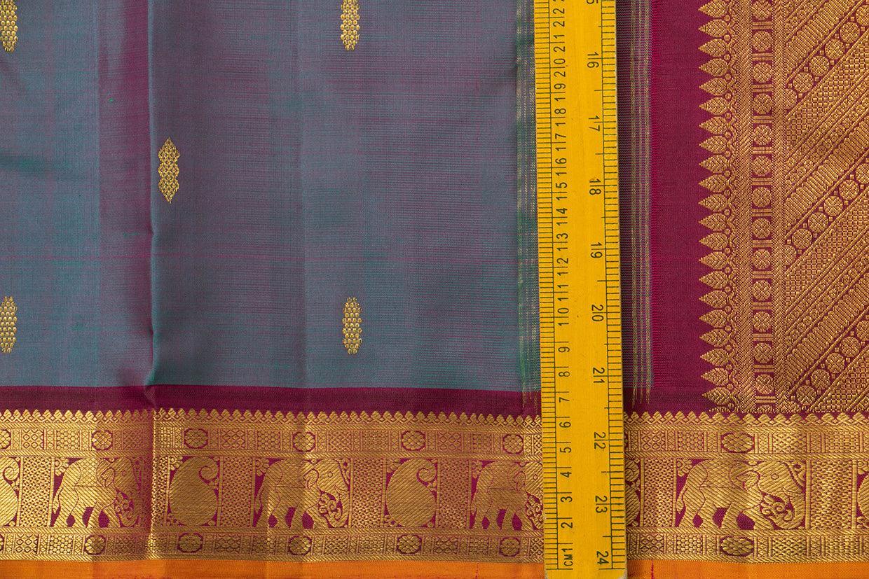 Blue And Magenta Kanchipuram Silk Saree With Medium Border Handwoven Pure Silk For Festive Wear PV J 560 - Silk Sari - Panjavarnam PV J 560