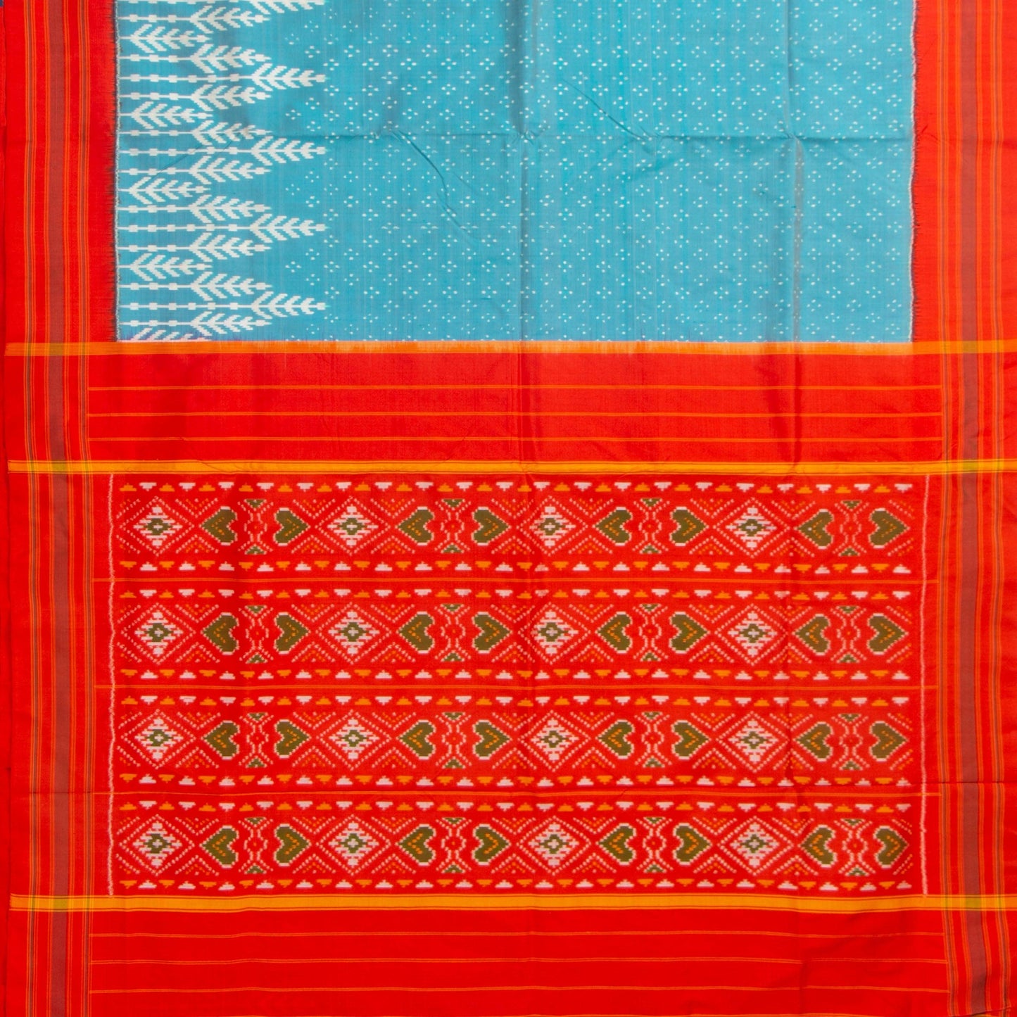 Blue And Orange Pochampally Silk Saree With Red Border Ikkat Handwoven Pure Silk For Office Wear PIK SIV 101 - Pochampally Silk - Panjavarnam PIK SIV 101