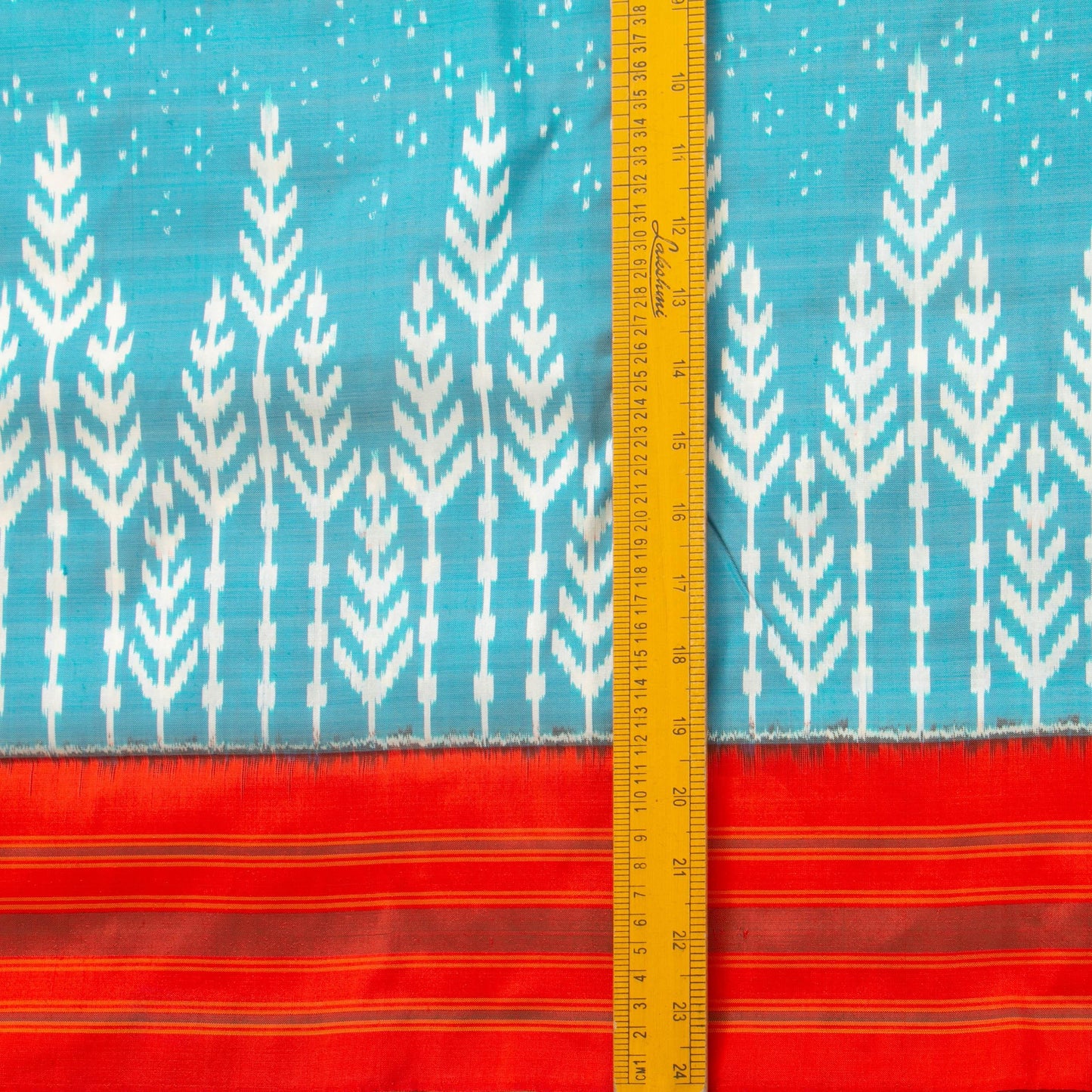 Blue And Orange Pochampally Silk Saree With Red Border Ikkat Handwoven Pure Silk For Office Wear PIK SIV 101 - Pochampally Silk - Panjavarnam PIK SIV 101