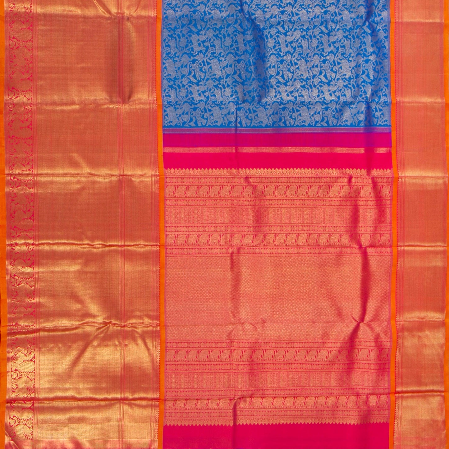 Blue And Orange Vanasingaram Kanchipuram Silk Saree For Wedding Wear PV NYC 1376 - Silk Sari - Panjavarnam PV NYC 1376
