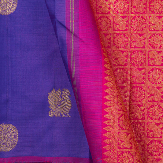 Blue And Pink Kanchipuram Silk Saree Borderless Handwoven Pure Silk For Festive Wear PV NYC 1318 - Silk Sari - Panjavarnam PV NYC 1318