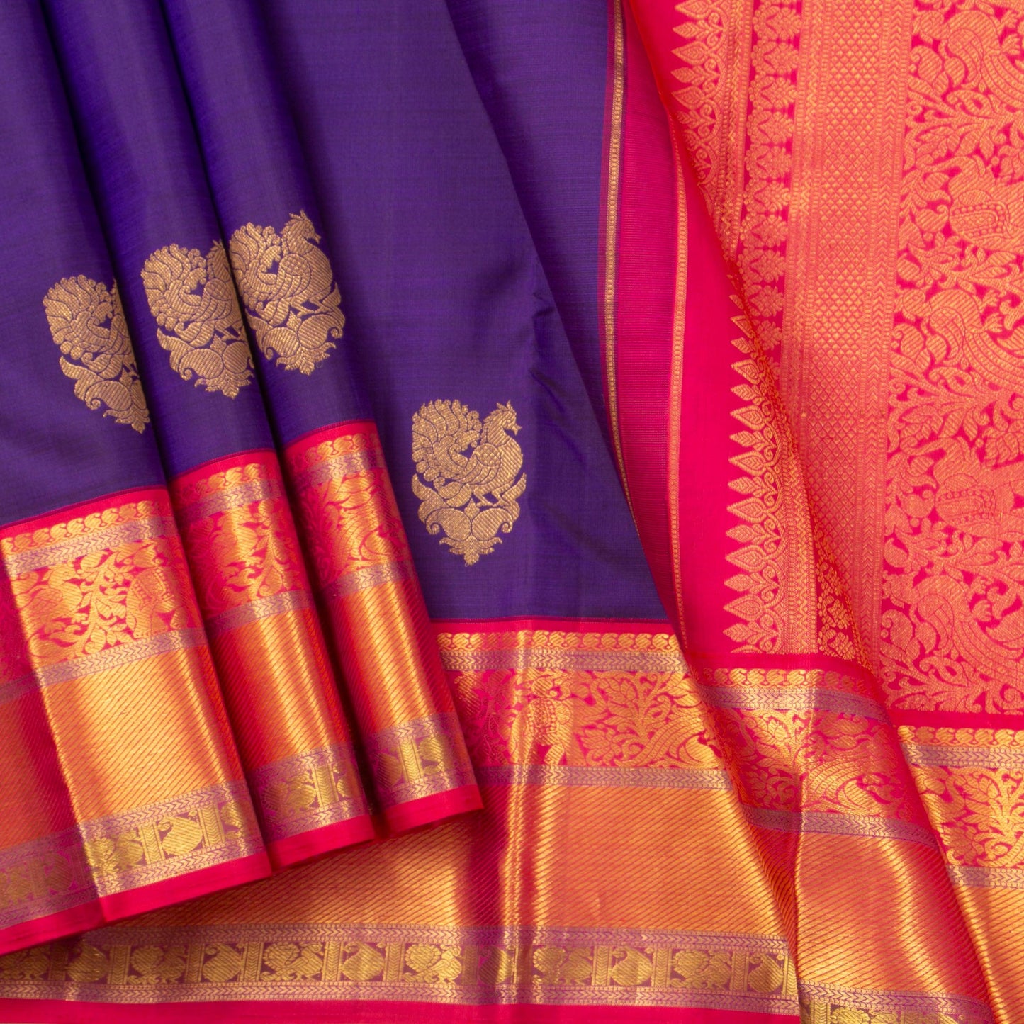 Blue And Pink Kanchipuram Silk Saree For Festive Wear PV NYC 1301 - Silk Sari - Panjavarnam PV NYC 1301