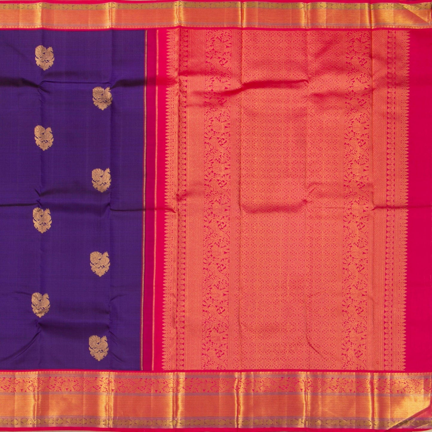 Blue And Pink Kanchipuram Silk Saree For Festive Wear PV NYC 1301 - Silk Sari - Panjavarnam PV NYC 1301
