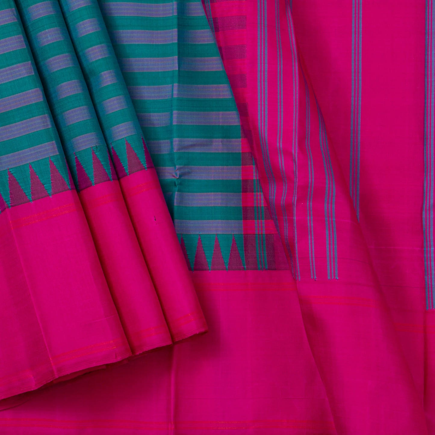 Blue And Pink Kanchipuram Silk Saree With No Zari For Office Wear PV RM NZ 480 - Silk Sari - Panjavarnam PV RM NZ 480