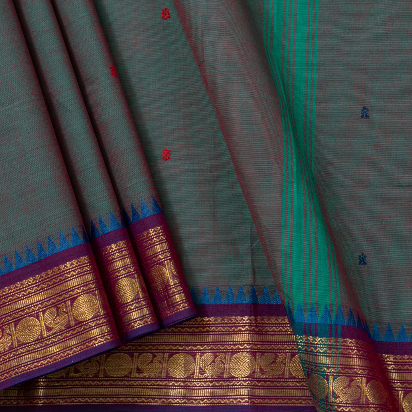 Blue Kanchi Cotton Saree Ganga Jamuna Border PV MM KC 191 - Cotton Saree - Panjavarnam PV MM KC 191