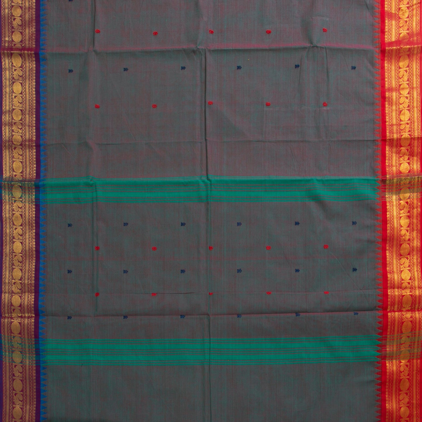 Blue Kanchi Cotton Saree Ganga Jamuna Border PV MM KC 191 - Cotton Saree - Panjavarnam PV MM KC 191