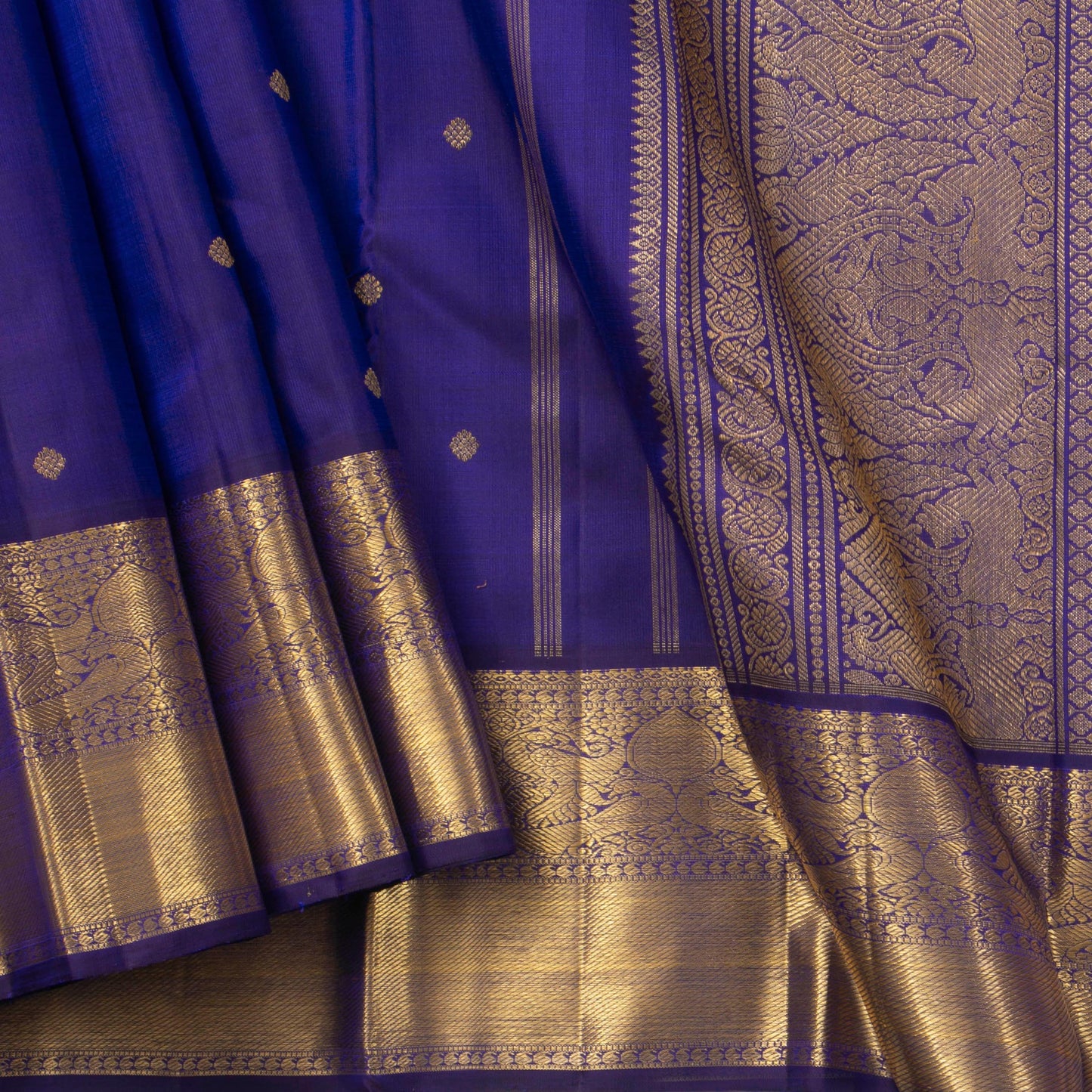 Blue Kanchipuram Silk Saree With Medium Border Handwoven Pure Silk For Wedding Wear PV 2038 - - Panjavarnam PV 2038