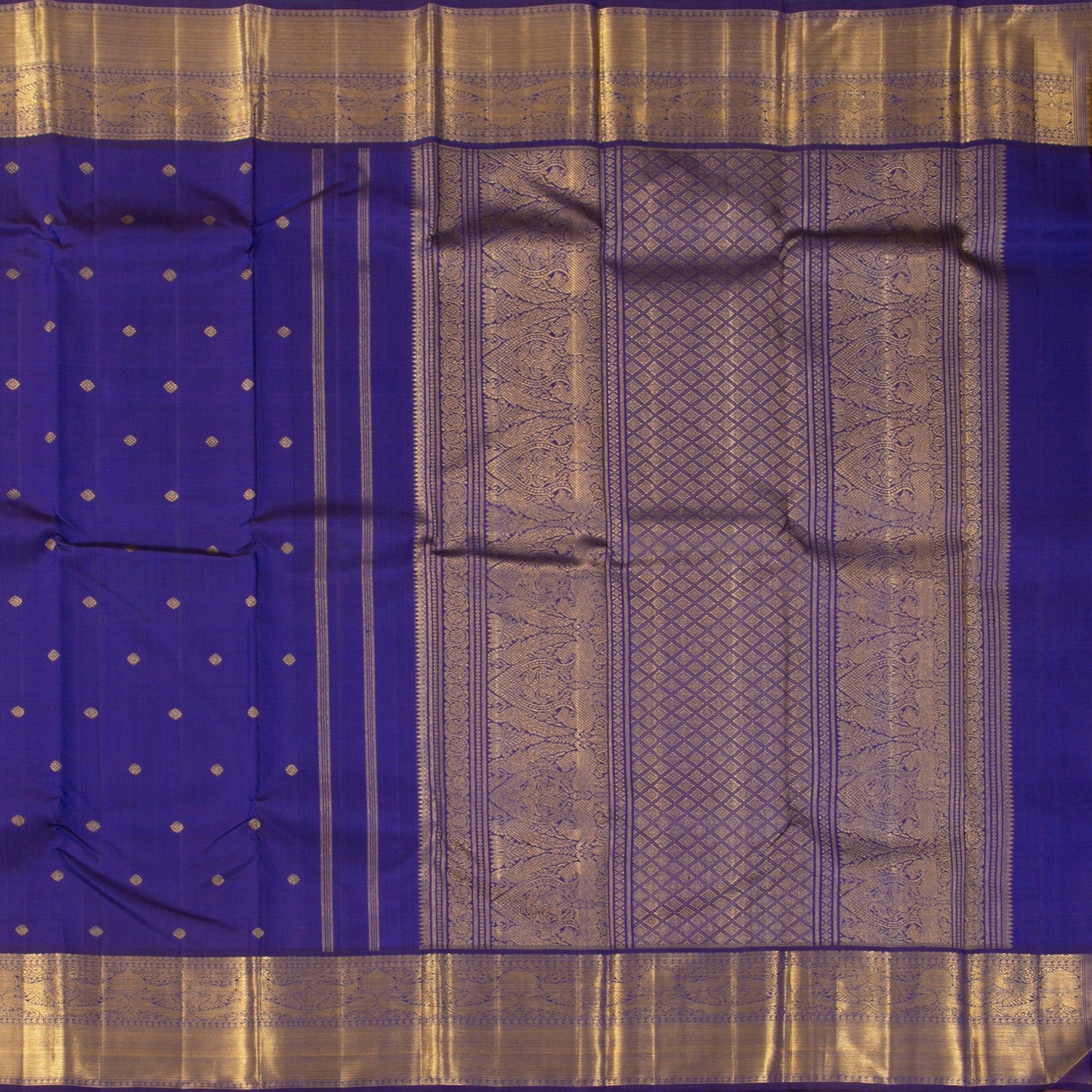 Blue Kanchipuram Silk Saree With Medium Border Handwoven Pure Silk For Wedding Wear PV 2038 - - Panjavarnam PV 2038