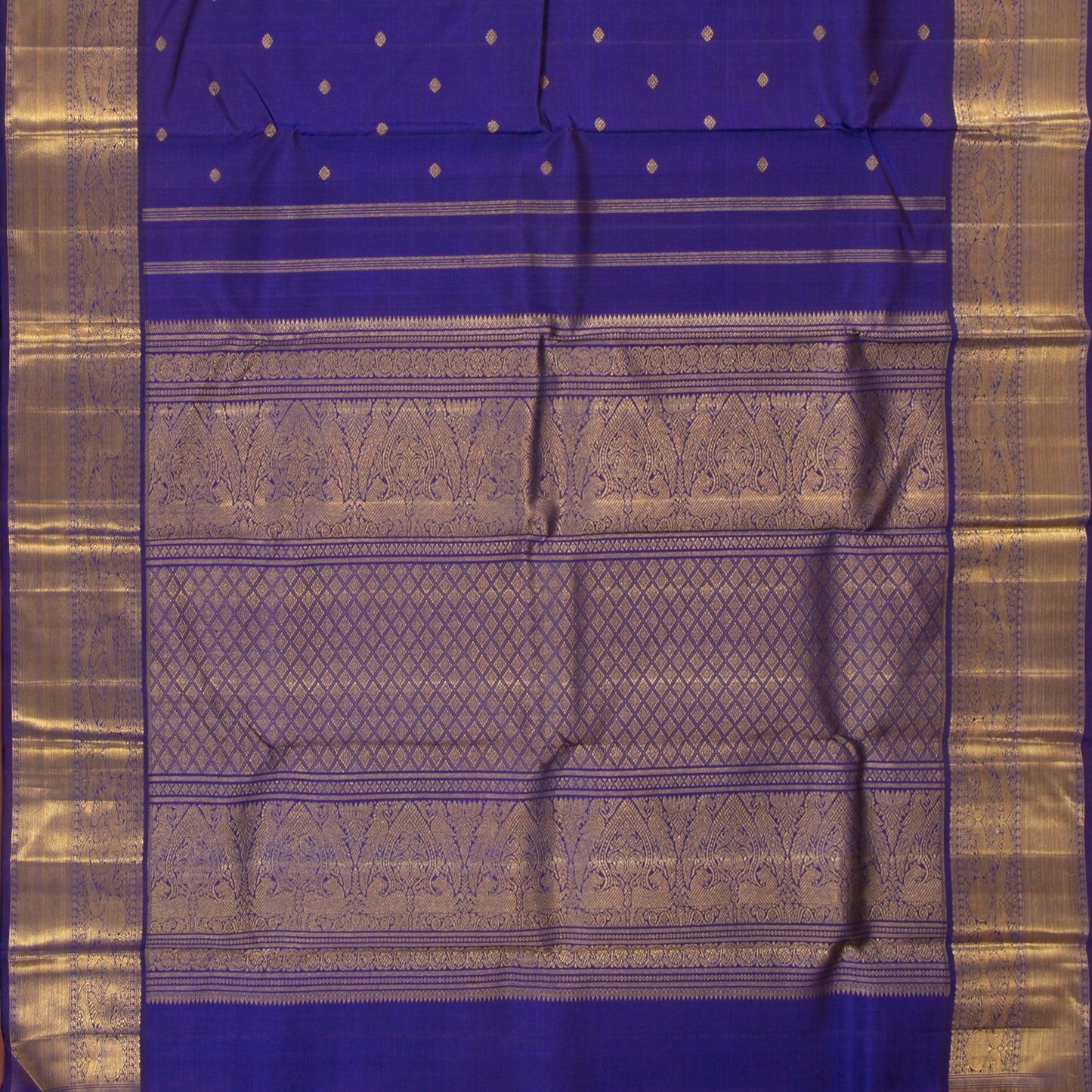 Blue Kanchipuram Silk Saree With Medium Border Handwoven Pure Silk For Wedding Wear PV 2038 - - Panjavarnam PV 2038
