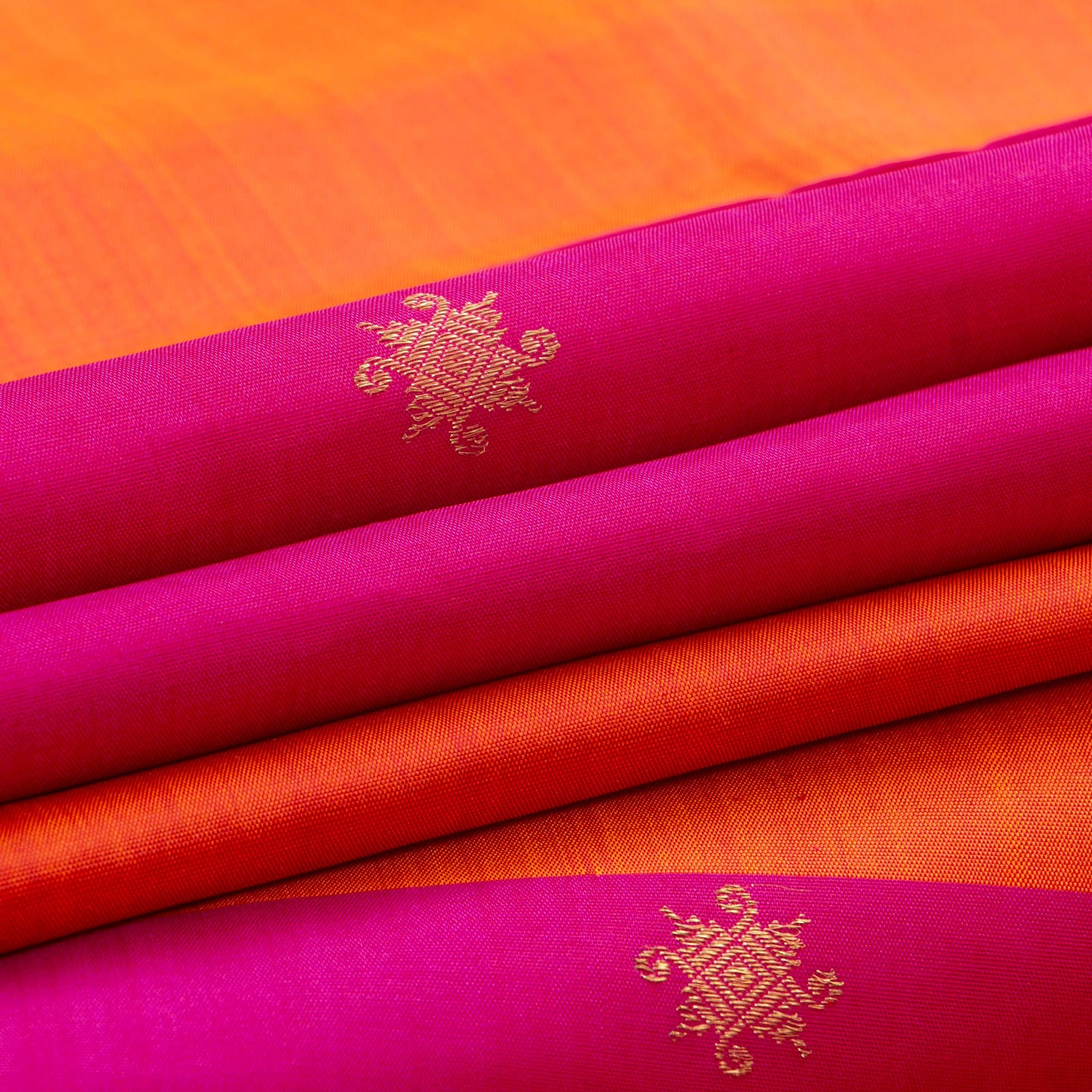 Borderless Pink And Orange Kanchipuram Silk Saree For Wedding Wear PV NYC 1288 - Silk Sari - Panjavarnam PV NYC 1288
