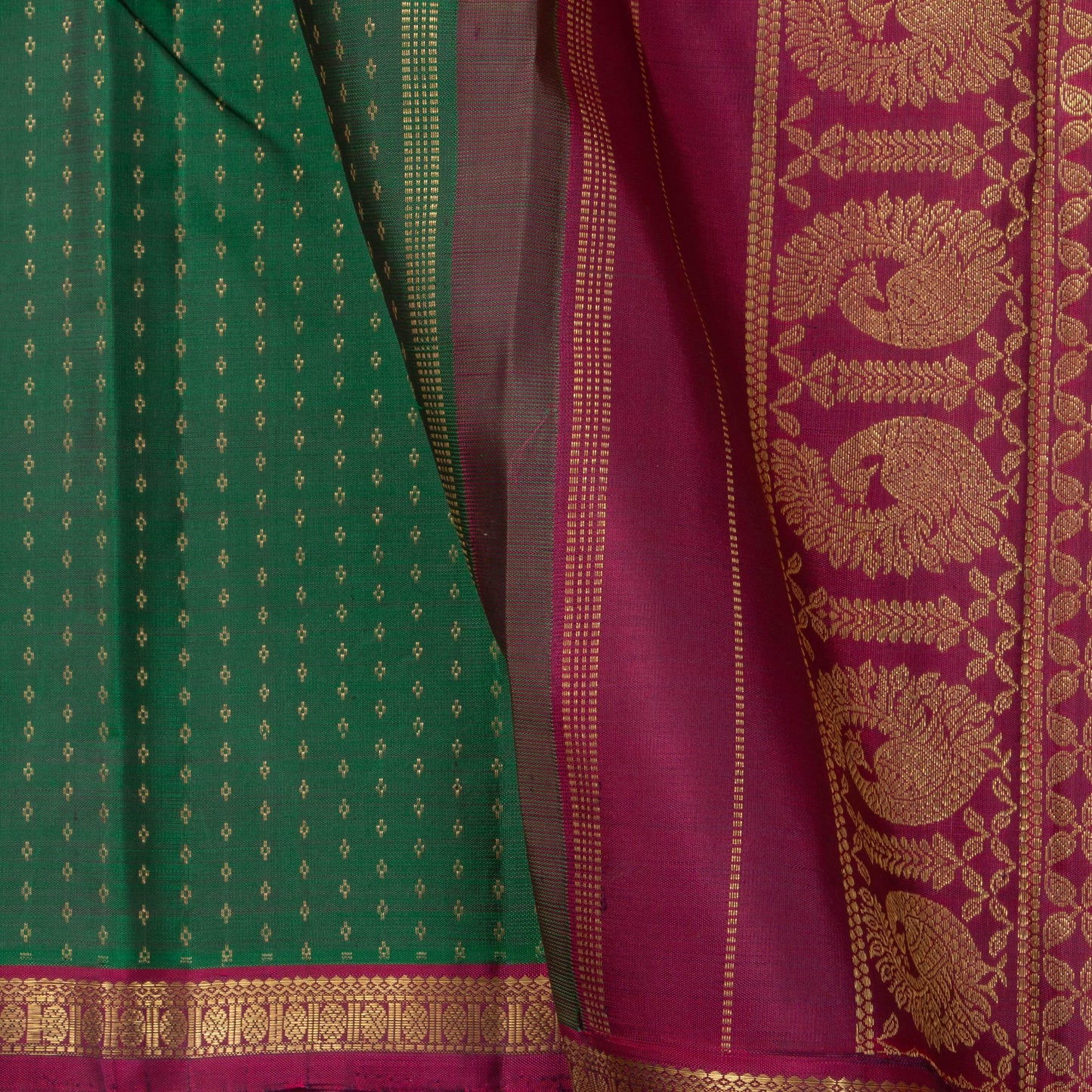 Bottle Green And Magenta Kanjivaram Silk Saree With Short Border For Festive Wear PV NYC 1176 - Silk Sari - Panjavarnam PV NYC 1176