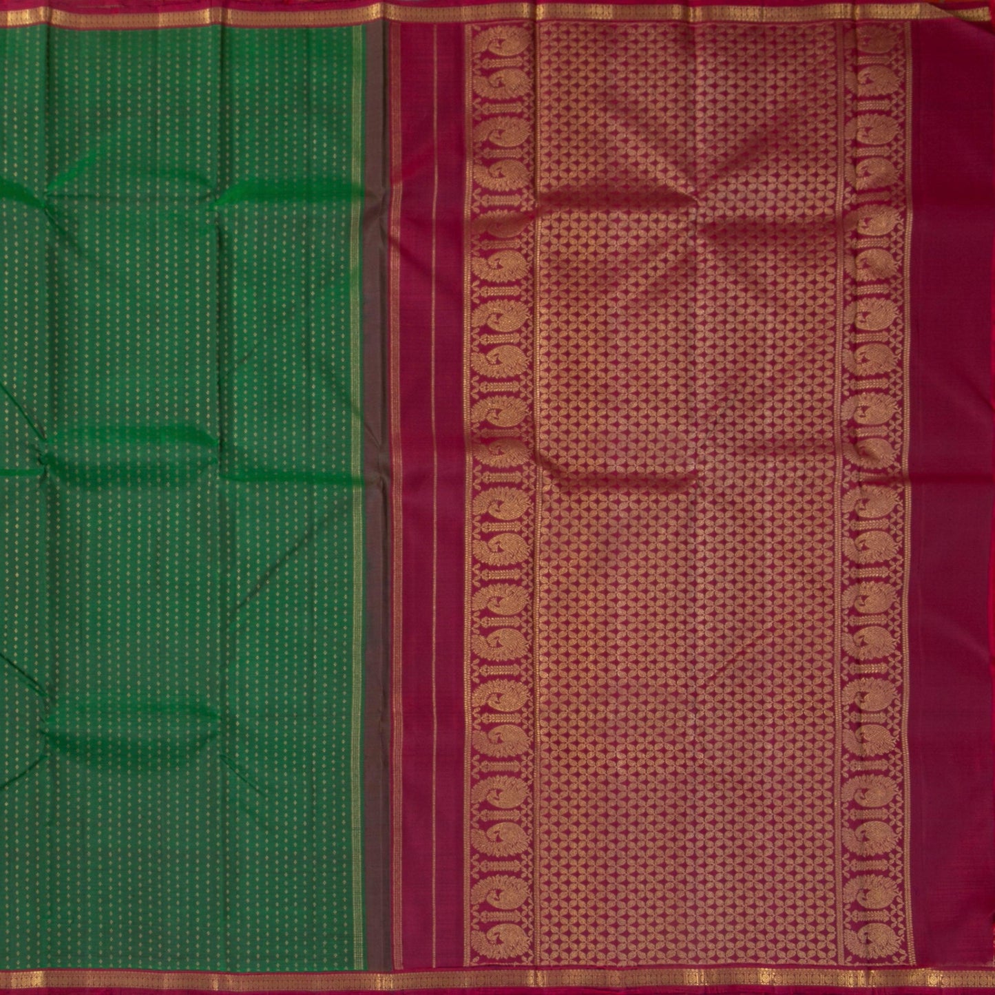 Bottle Green And Magenta Kanjivaram Silk Saree With Short Border For Festive Wear PV NYC 1176 - Silk Sari - Panjavarnam PV NYC 1176
