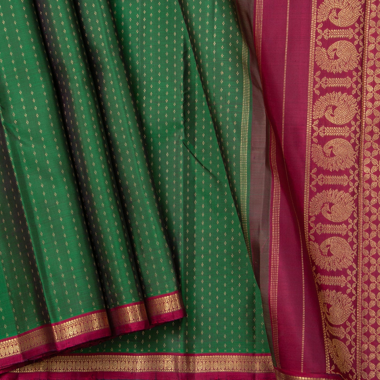 Bottle Green And Magenta Kanjivaram Silk Saree With Short Border For Festive Wear PV NYC 1176 - Silk Sari - Panjavarnam PV NYC 1176