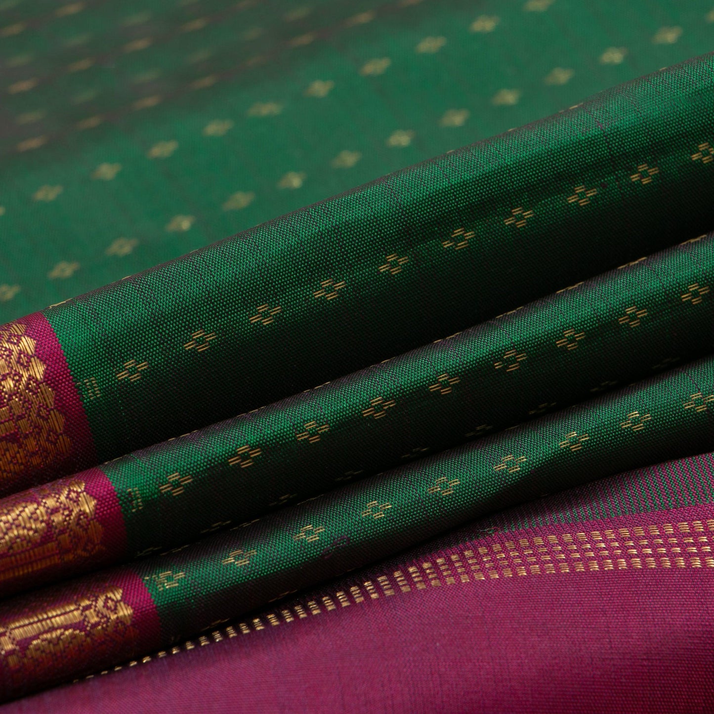 Bottle Green And Magenta Kanjivaram Silk Saree With Short Border For Festive Wear PV NYC 1176 - Silk Sari - Panjavarnam PV NYC 1176