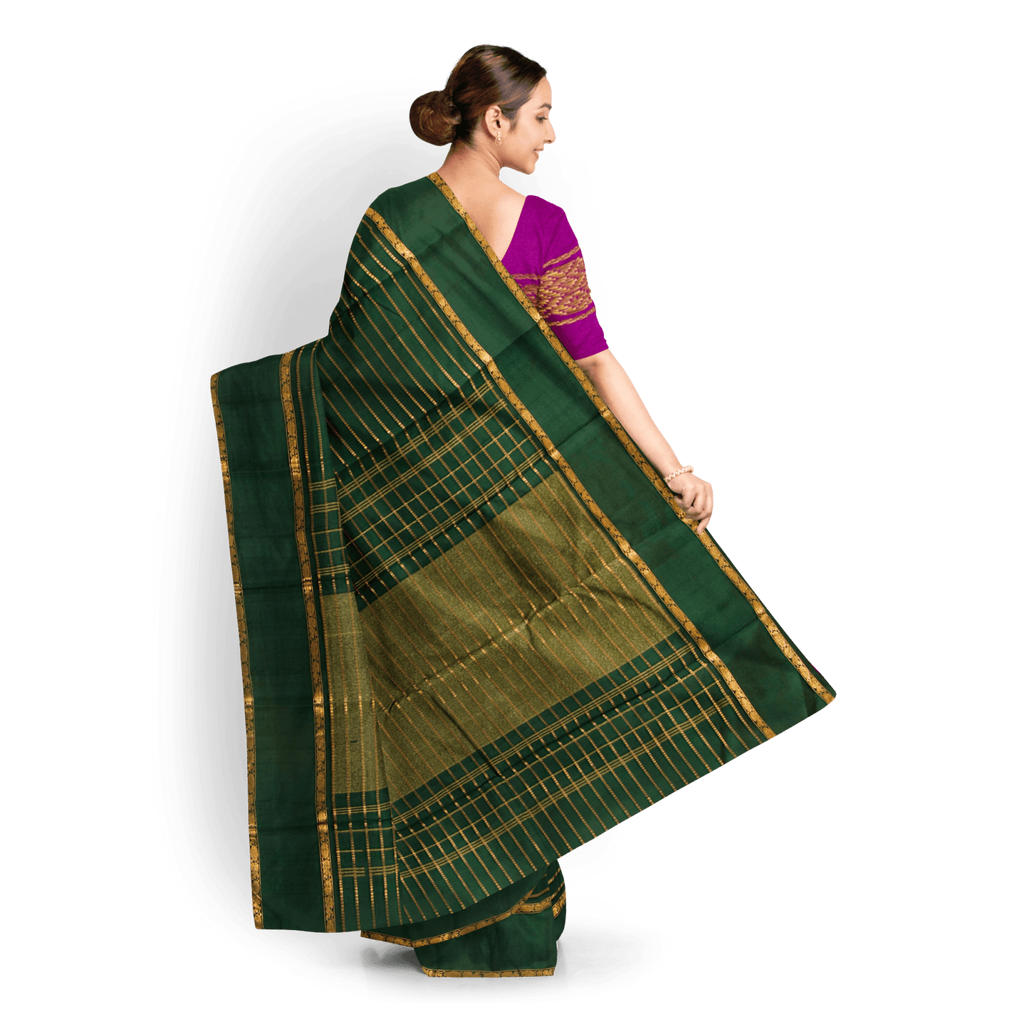 Bottle Green Kanchipuram Silk Saree With Contrast Blouse For Wedding Wear PV NYC 1292 - Silk Sari - Panjavarnam PV NYC 1292