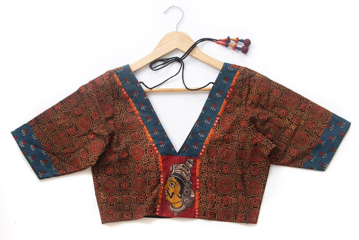 Brown Ajrakh Readymade Blouse PV BL 014 - Blouse - Panjavarnam PV BL 014