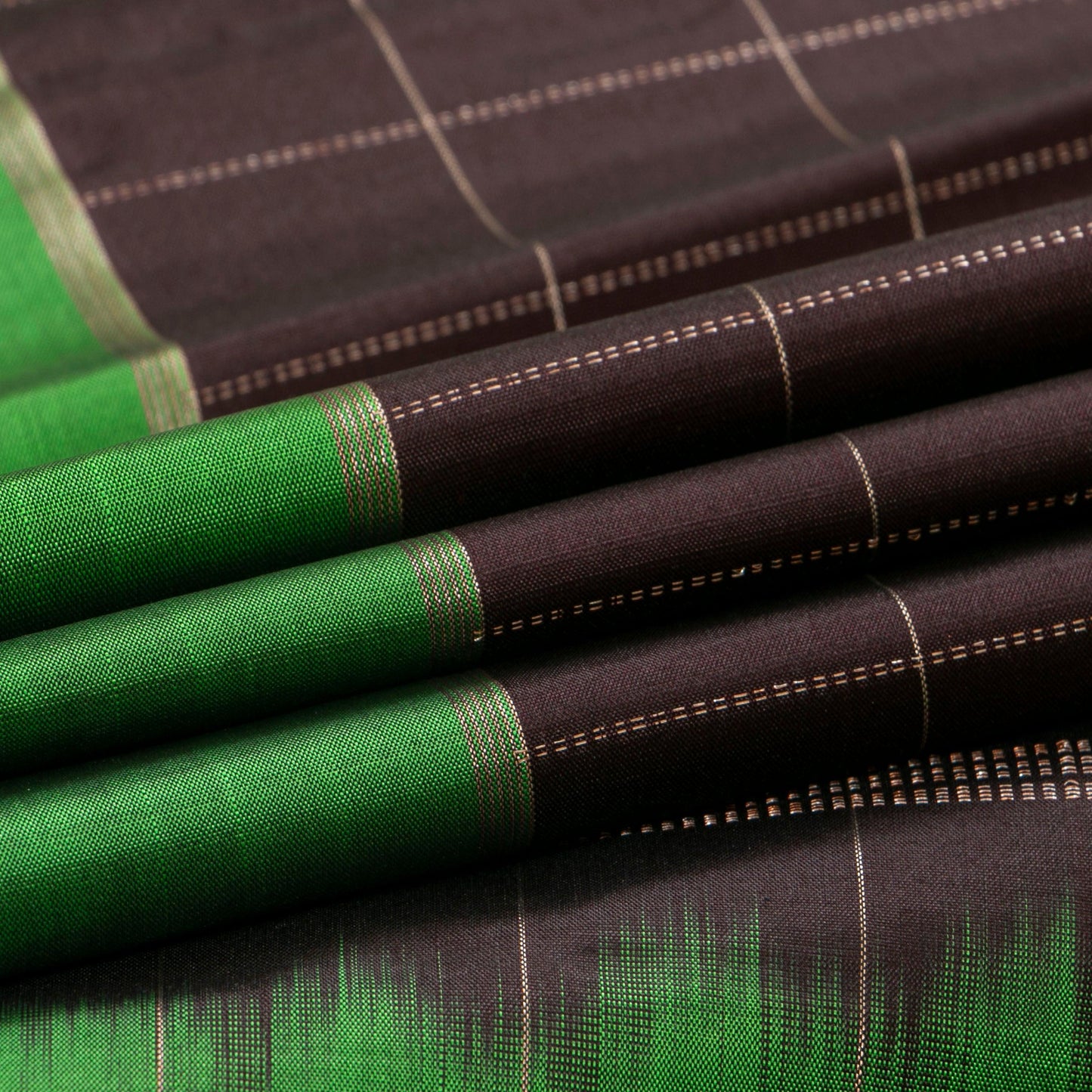 Brown And Green Light Weight Kanchipuram Silk Saree For Festive Wear PV 2043 - Silk Sari - Panjavarnam PV 2043