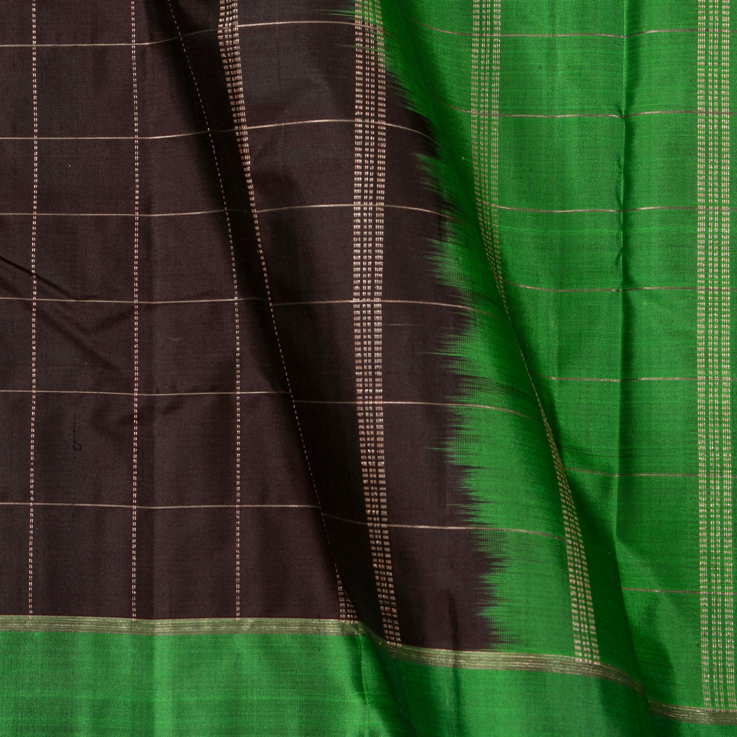 Brown And Green Light Weight Kanchipuram Silk Saree For Festive Wear PV 2043 - Silk Sari - Panjavarnam PV 2043
