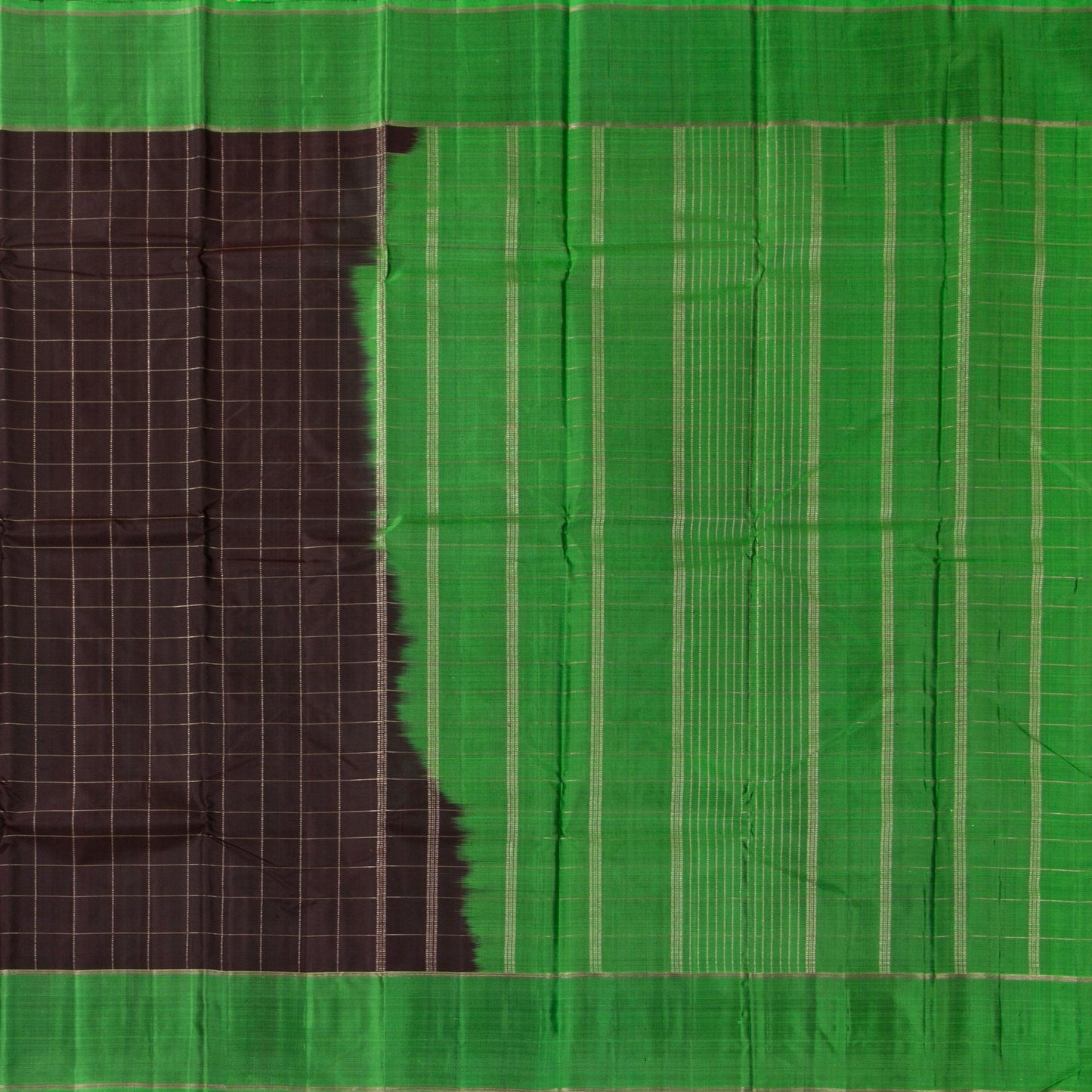 Brown And Green Light Weight Kanchipuram Silk Saree For Festive Wear PV 2043 - Silk Sari - Panjavarnam PV 2043