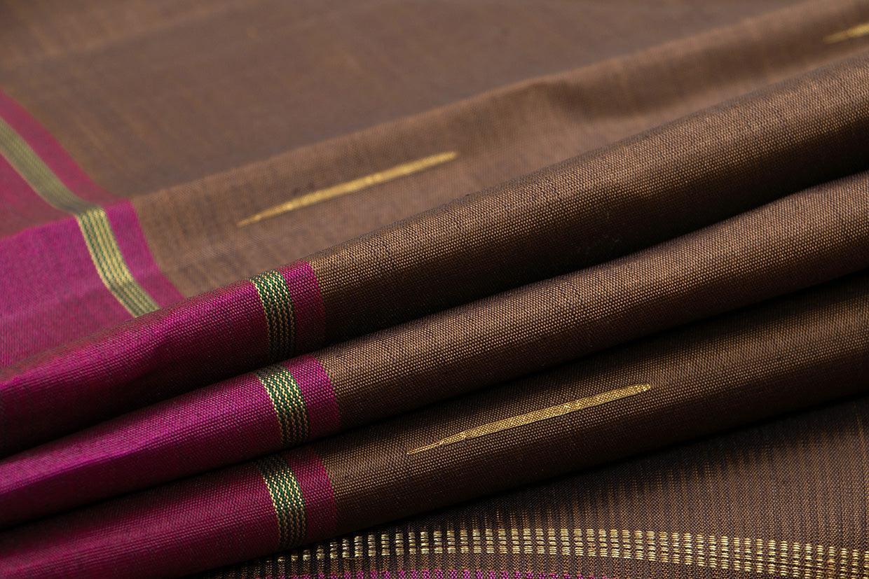 Brown And Magenta Kanchipuram Silk Saree With Small Border Handwoven Pure Silk For Festive Wear PV NYC 1003 - Silk Sari - Panjavarnam PV NYC 1003