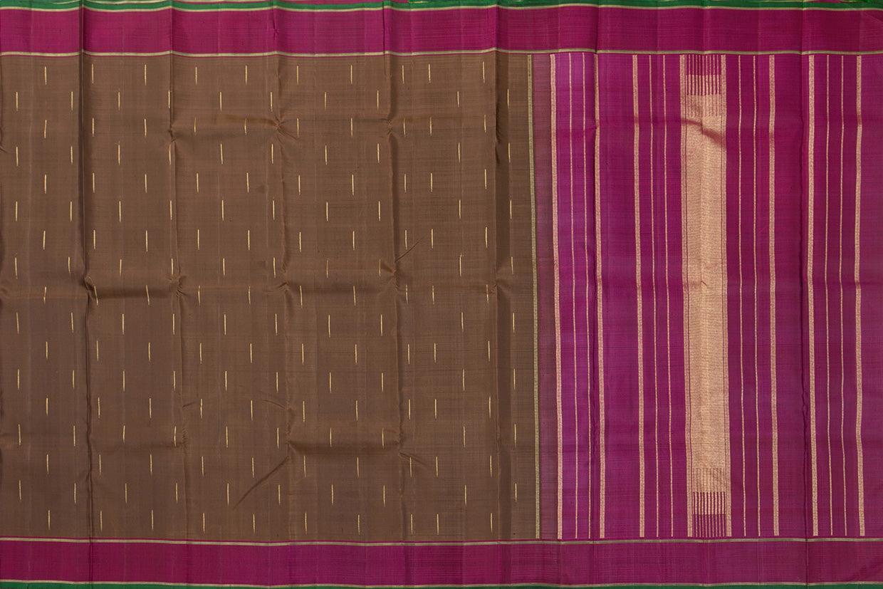 Brown And Magenta Kanchipuram Silk Saree With Small Border Handwoven Pure Silk For Festive Wear PV NYC 1003 - Silk Sari - Panjavarnam PV NYC 1003