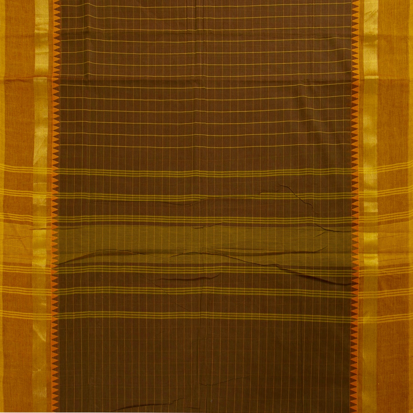 Brown And Mustard Kanchi Cotton Saree PV MM KC 146 - Cotton Saree - Panjavarnam PV MM KC 146