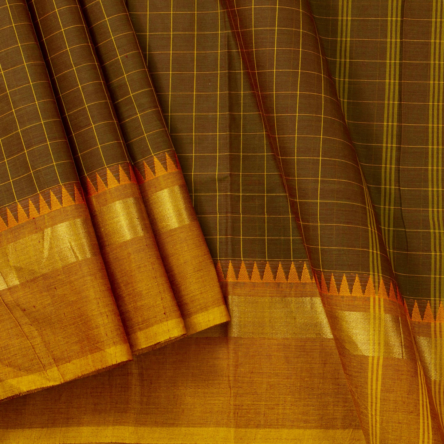 Brown And Mustard Kanchi Cotton Saree PV MM KC 146 - Cotton Saree - Panjavarnam PV MM KC 146