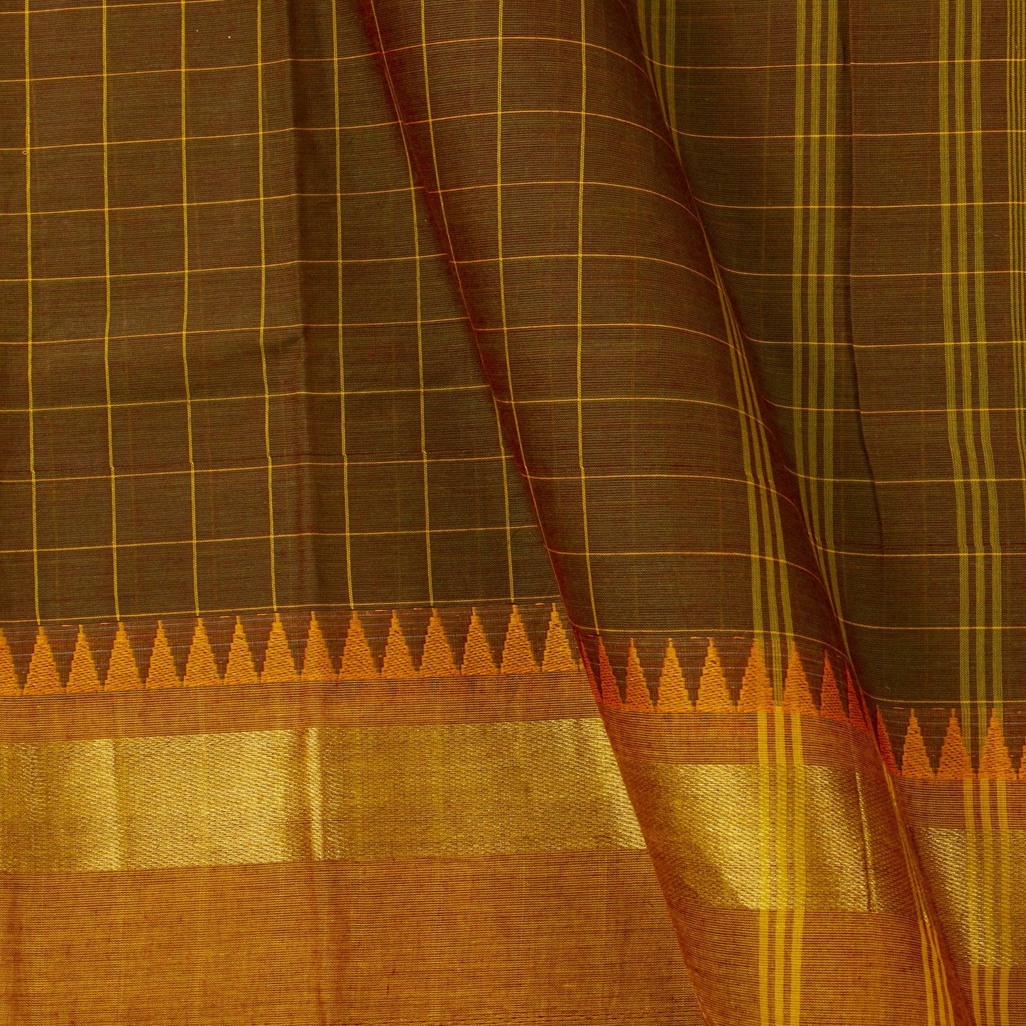 Brown And Mustard Kanchi Cotton Saree PV MM KC 146 - Cotton Saree - Panjavarnam PV MM KC 146