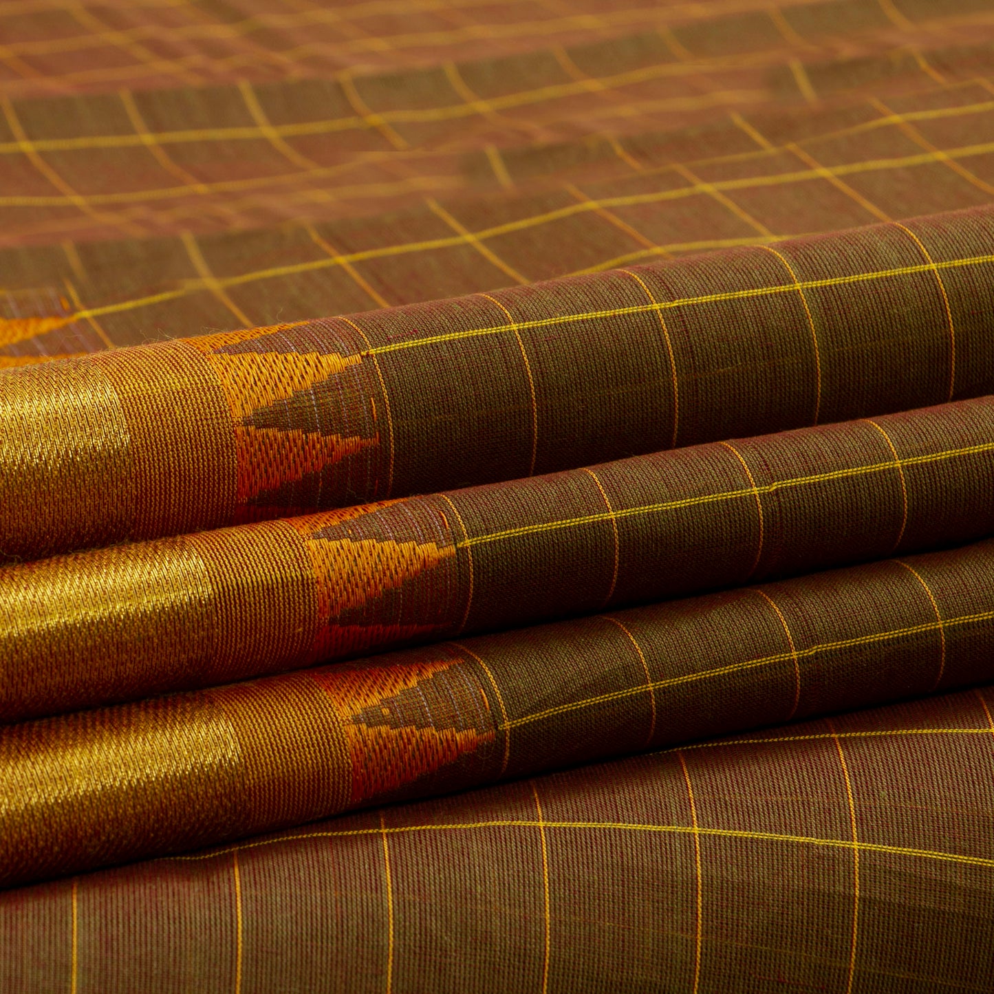 Brown And Mustard Kanchi Cotton Saree PV MM KC 146 - Cotton Saree - Panjavarnam PV MM KC 146