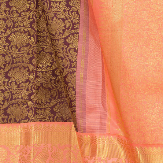 Brown And Pastel Pink Kanchipuram Silk Saree For Wedding Wear PV NYC 1398 - Silk Sari - Panjavarnam PV NYC 1398