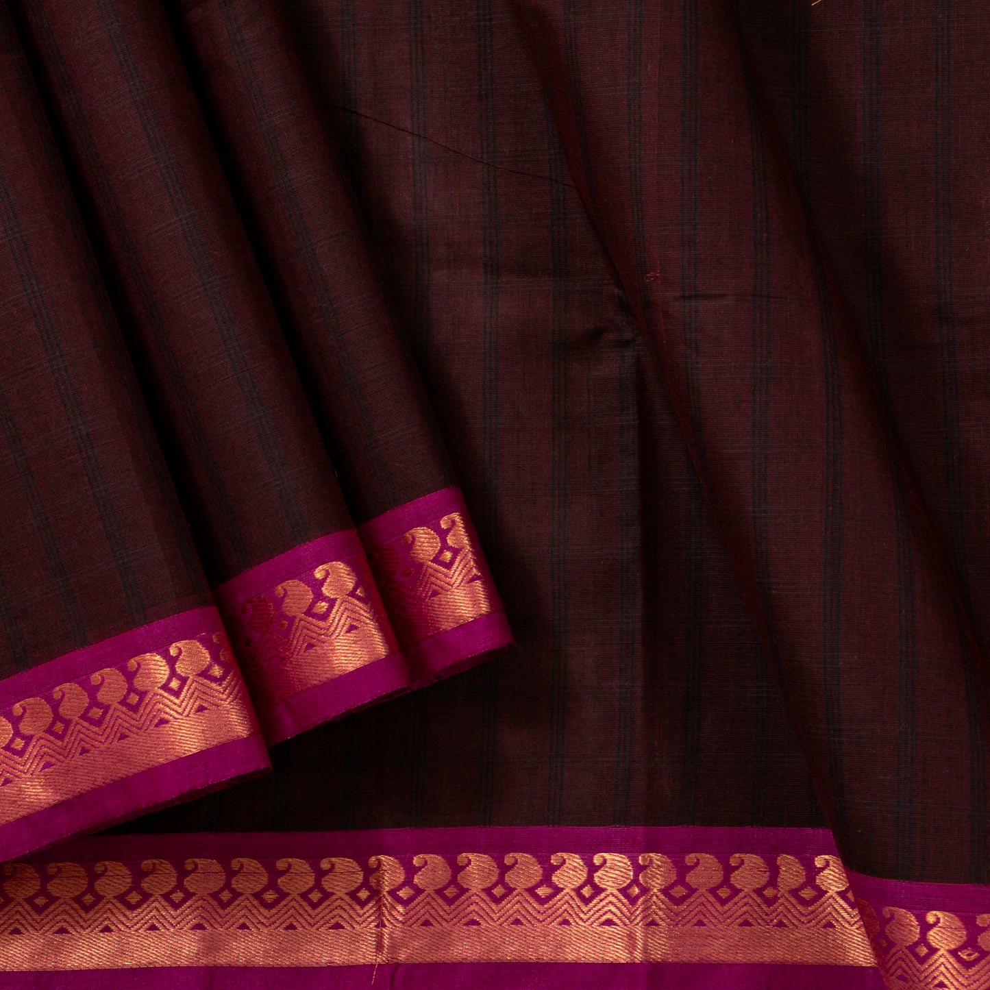 Brown And Pink Kanchi Cotton Saree PV MM KC 138 - Cotton Saree - Panjavarnam PV MM KC 138