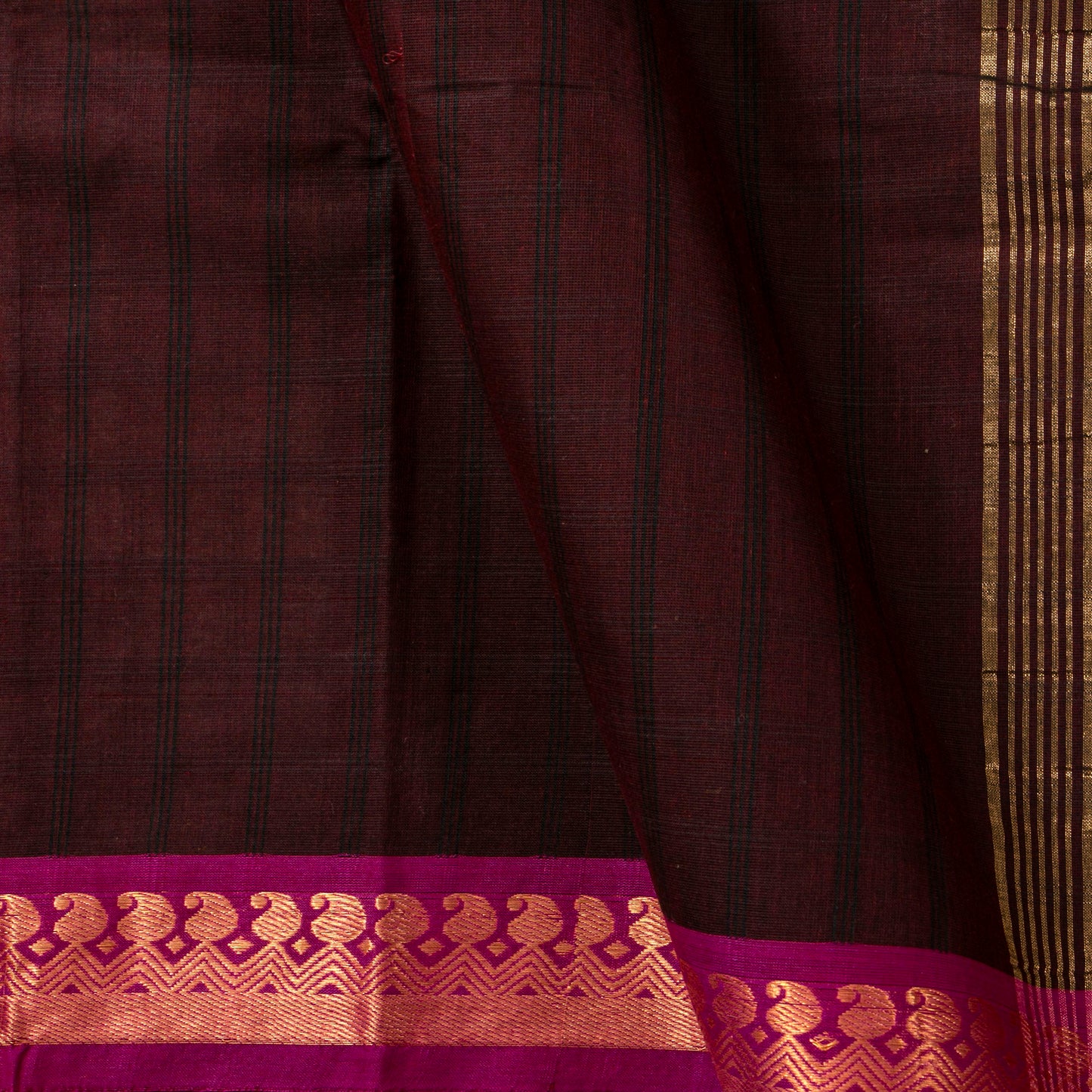Brown And Pink Kanchi Cotton Saree PV MM KC 138 - Cotton Saree - Panjavarnam PV MM KC 138
