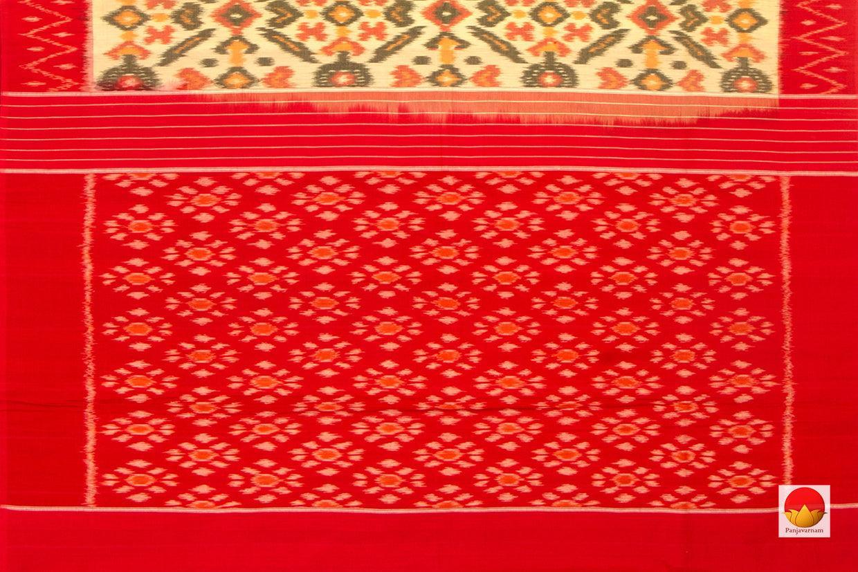 Cream And Red Pochampally Ikkat Cotton Saree Handwoven SC 156 - Cotton Saree - Panjavarnam SC 156