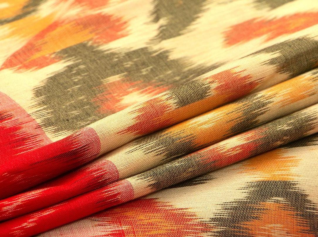 Cream And Red Pochampally Ikkat Cotton Saree Handwoven SC 156 - Cotton Saree - Panjavarnam SC 156