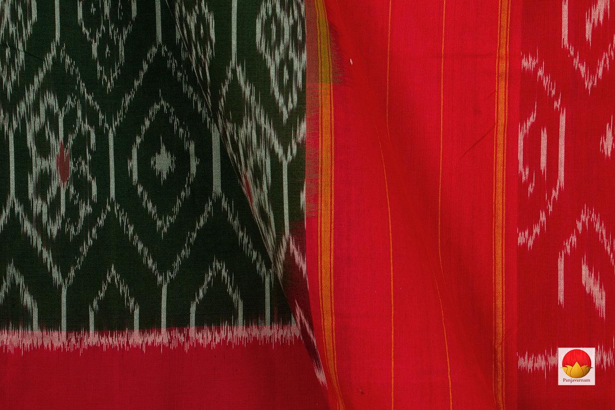 Dark Green And Red Pochampally Ikkat Cotton Saree Handwoven SC 158 - Cotton Saree - Panjavarnam