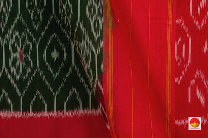Dark Green And Red Pochampally Ikkat Cotton Saree Handwoven SC 158 - Cotton Saree - Panjavarnam