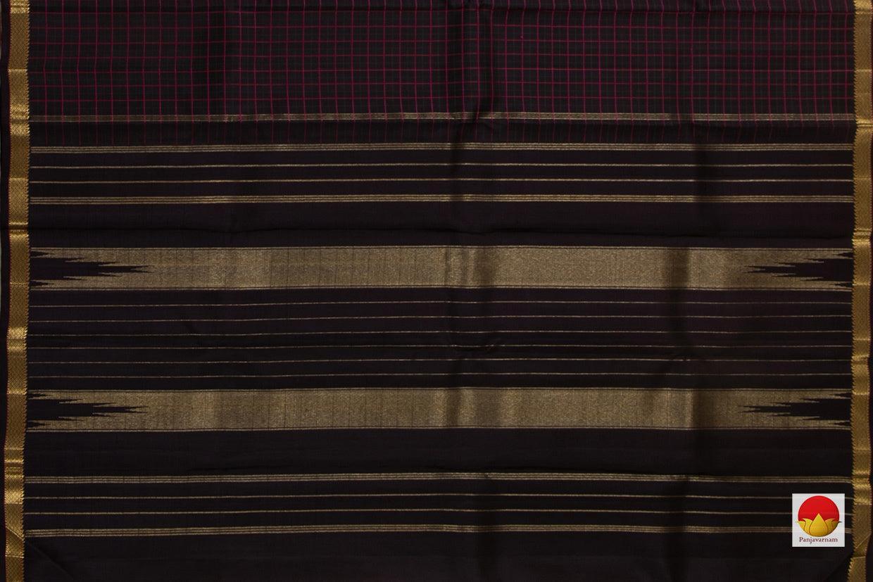 Dark Purple Kanchipuram Silk Saree With Magenta And Green Checks Handwoven Pure Silk Pure Zari For Wedding Wear PV NYC 587 - Silk Sari - Panjavarnam PV NYC587
