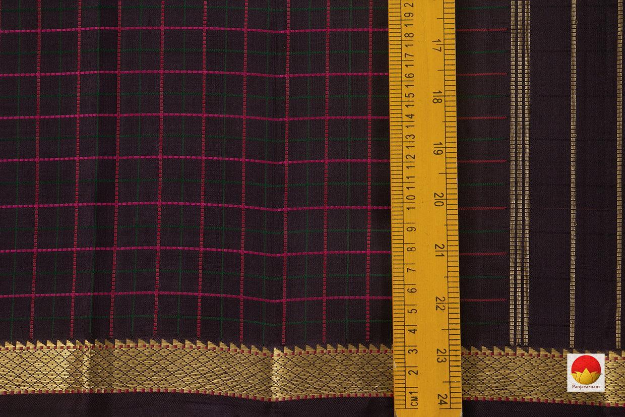 Dark Purple Kanchipuram Silk Saree With Magenta And Green Checks Handwoven Pure Silk Pure Zari For Wedding Wear PV NYC 587 - Silk Sari - Panjavarnam PV NYC587
