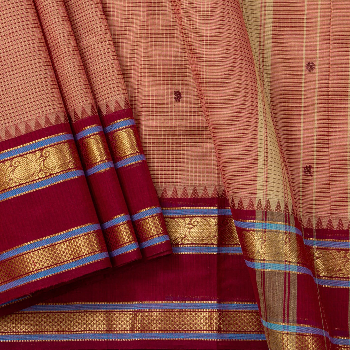 Gheva And Maroon Kanchi Cotton Saree PV MM KC 297 - Cotton Saree - Panjavarnam PV MM KC 297
