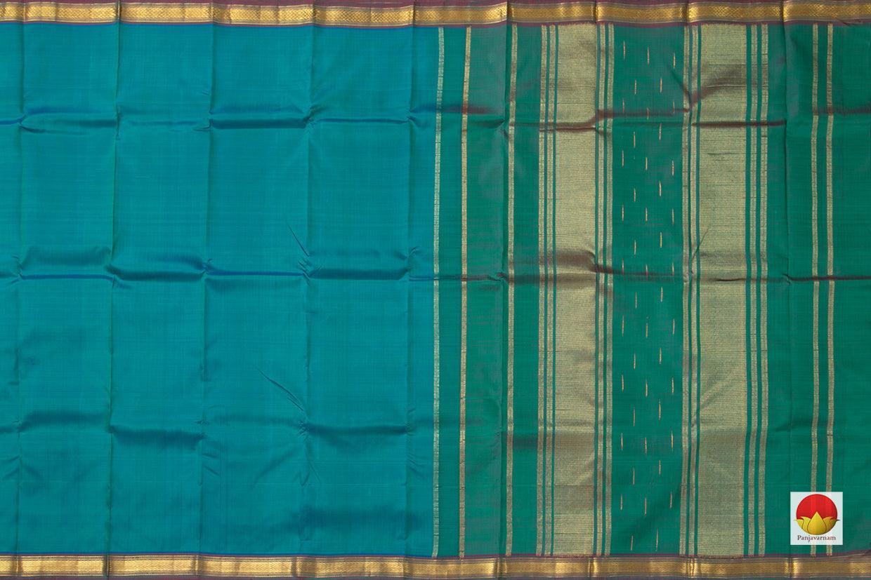 Green And Blue Double Shade Kanchipuram Silk Saree Light Weight Handwoven Pure Silk Pure Zari For Office Wear PV ABI 1206 - Silk Sari - Panjavarnam PV ABI 1206