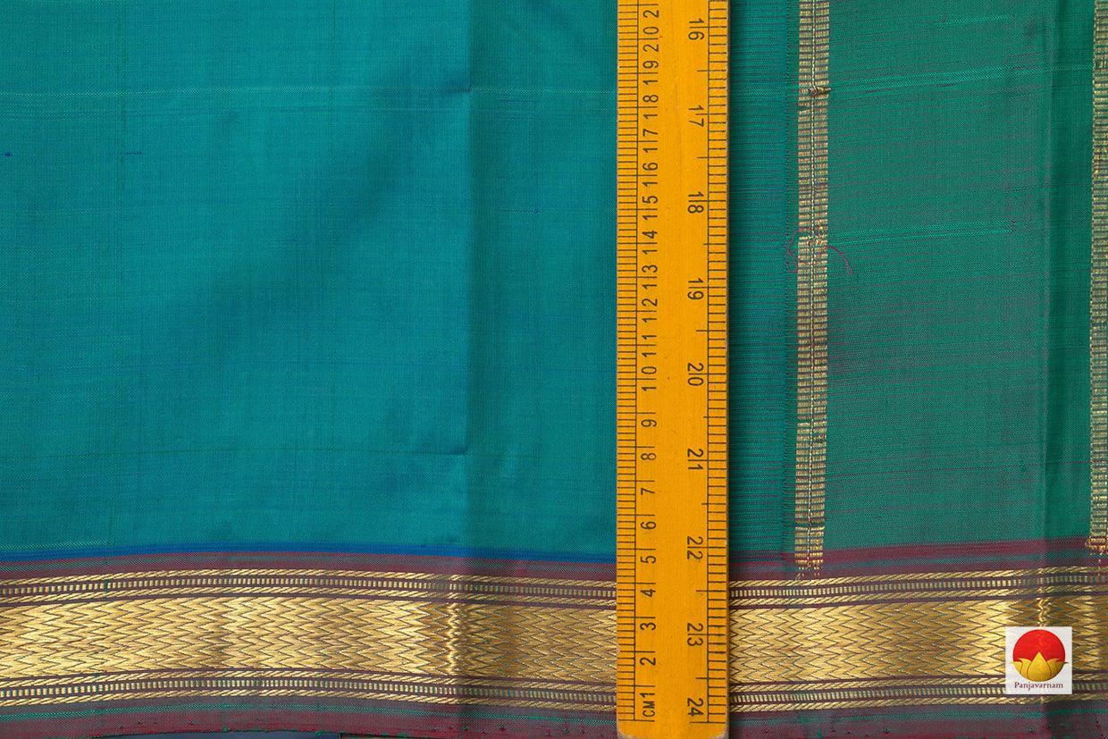 Green And Blue Double Shade Kanchipuram Silk Saree Light Weight Handwoven Pure Silk Pure Zari For Office Wear PV ABI 1206 - Silk Sari - Panjavarnam PV ABI 1206