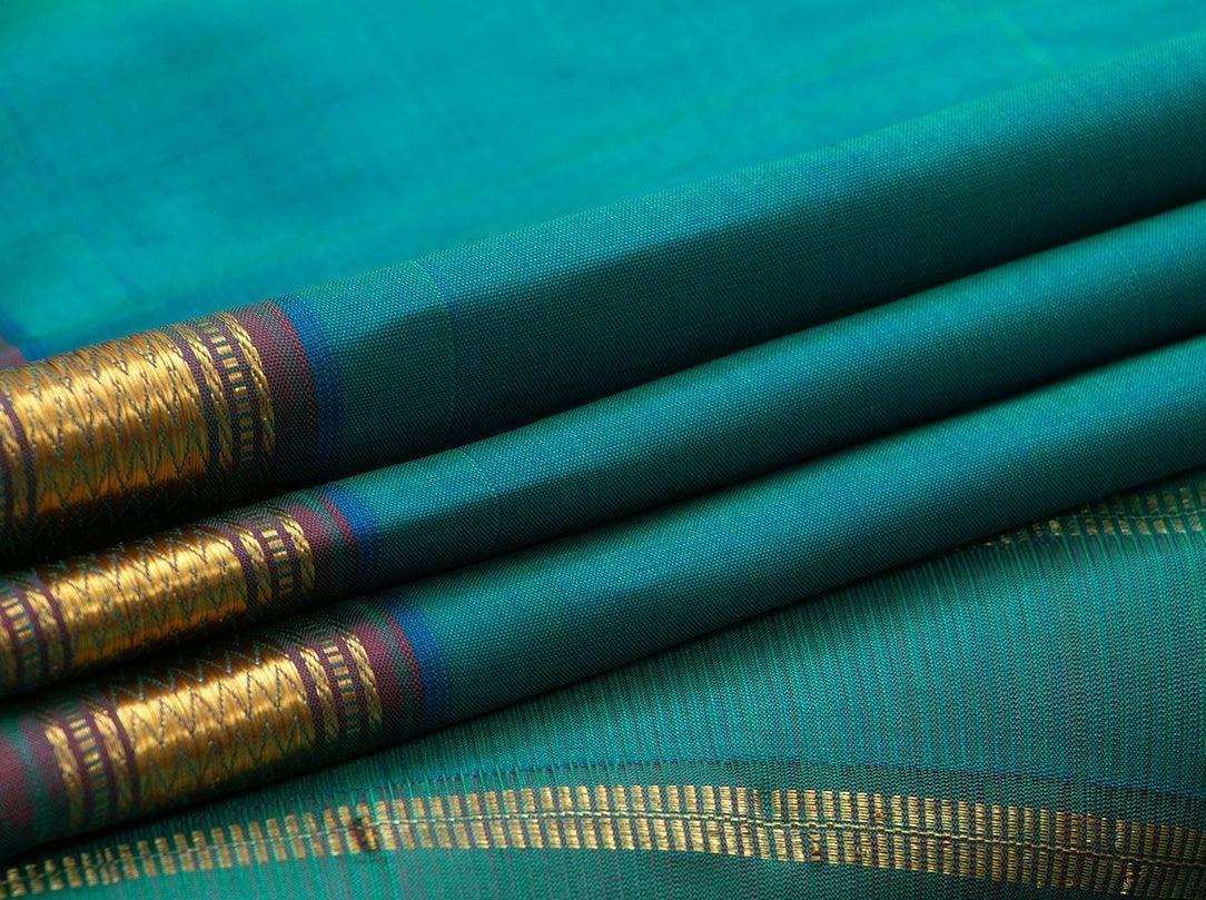 Green And Blue Double Shade Kanchipuram Silk Saree Light Weight Handwoven Pure Silk Pure Zari For Office Wear PV ABI 1206 - Silk Sari - Panjavarnam PV ABI 1206