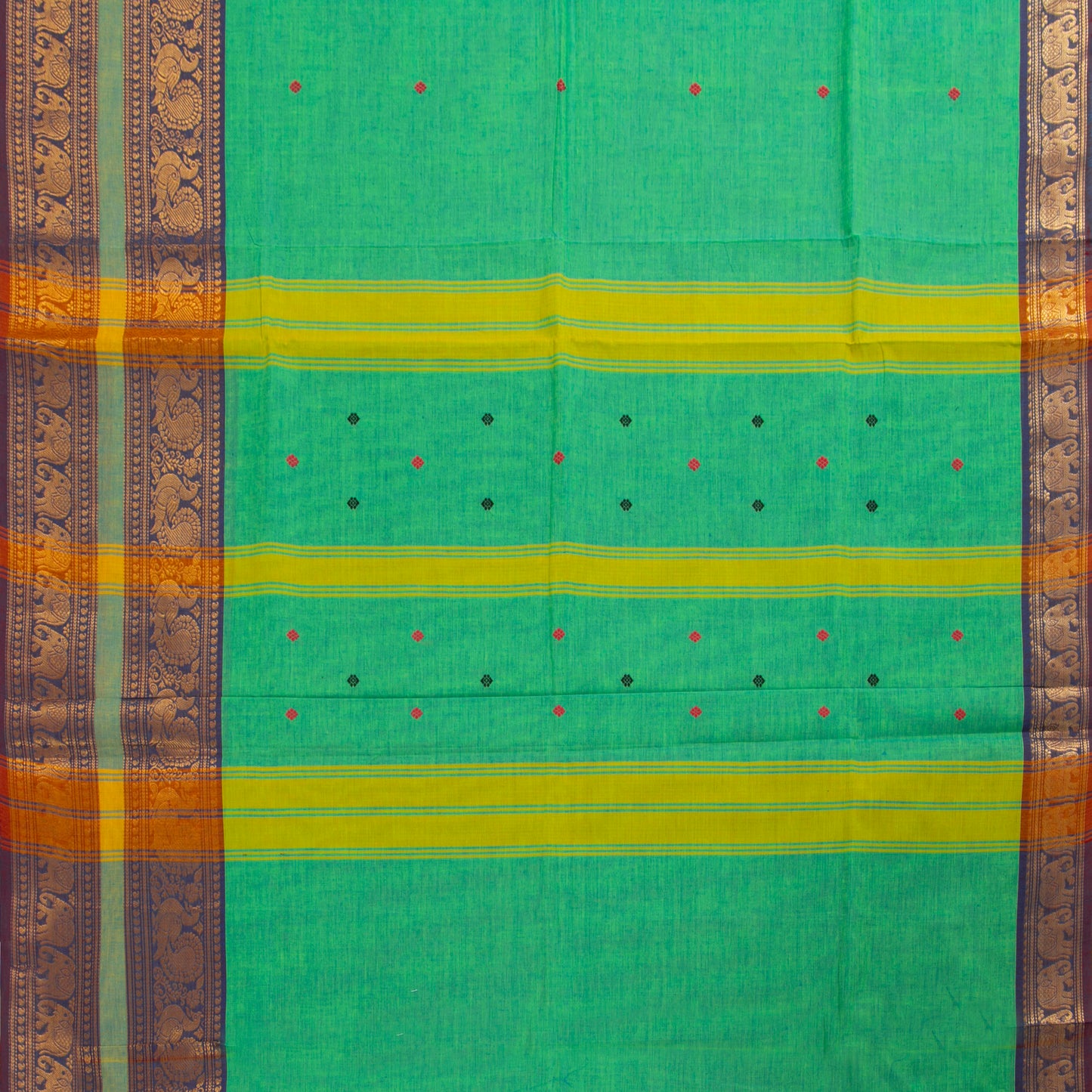 Green And Blue Kanchi Cotton Saree PV MM KC 231 - Cotton Saree - Panjavarnam PV MM KC 231
