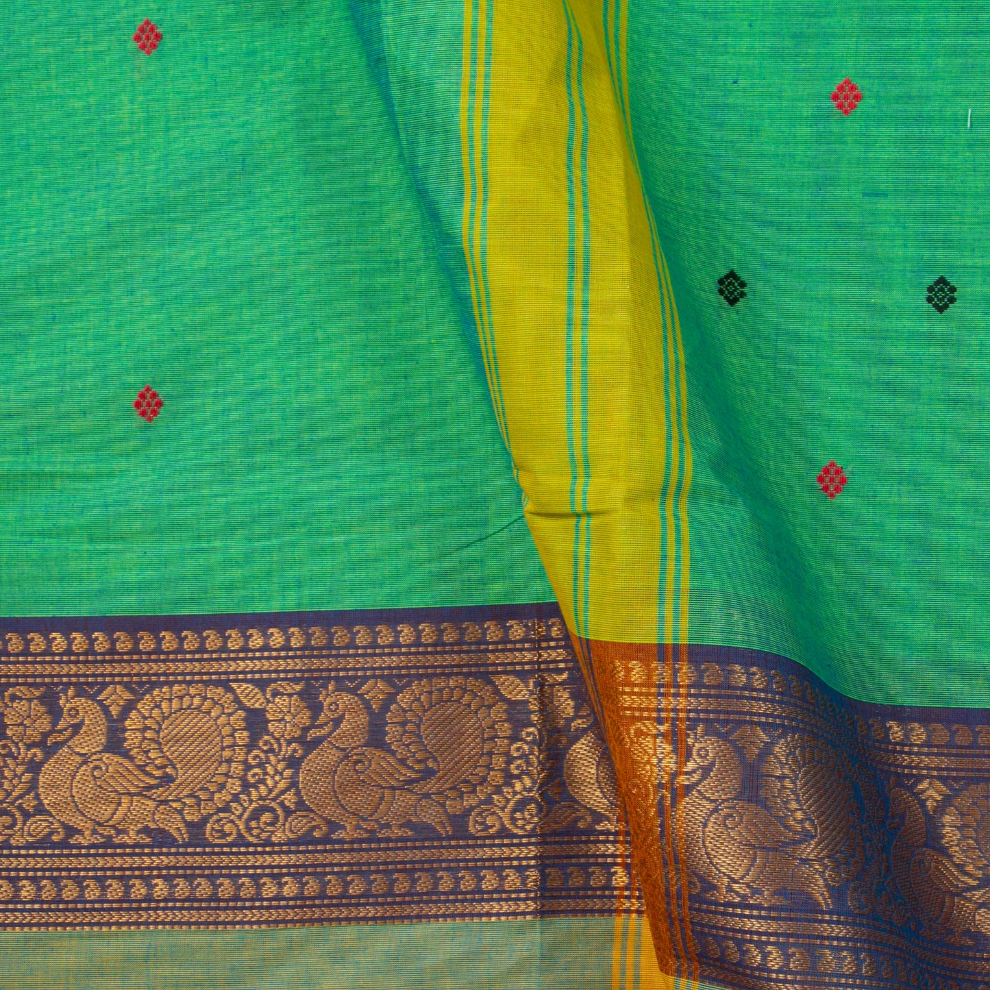 Green And Blue Kanchi Cotton Saree PV MM KC 231 - Cotton Saree - Panjavarnam PV MM KC 231