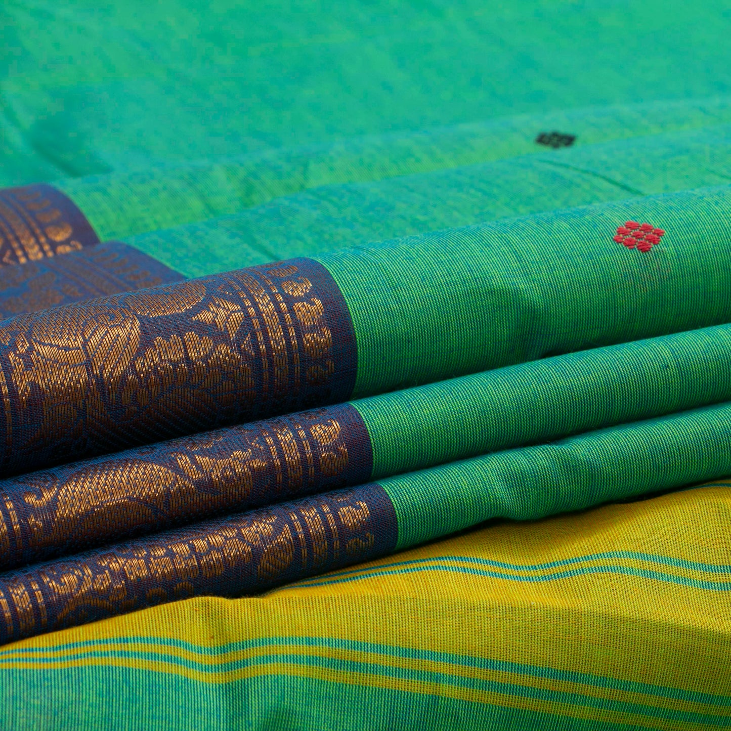 Green And Blue Kanchi Cotton Saree PV MM KC 231 - Cotton Saree - Panjavarnam PV MM KC 231