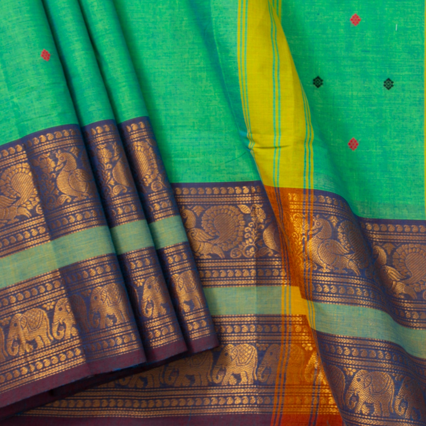 Green And Blue Kanchi Cotton Saree PV MM KC 231 - Cotton Saree - Panjavarnam PV MM KC 231