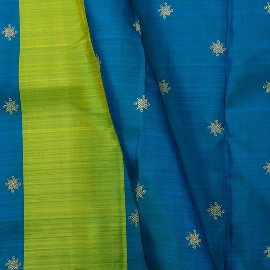 Green And Blue Kanchipuram Silk Saree Borderless For Festive Wear PV RSP 229 - Silk Sari - Panjavarnam PV NYC 229