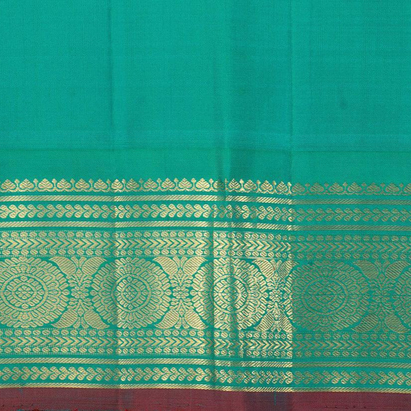 Green And Blue Kanchipuram Silk Saree Handwoven Pure Silk Pure Zari For Festive Wear PV J 3152 - Silk Sari - Panjavarnam PV J 3152