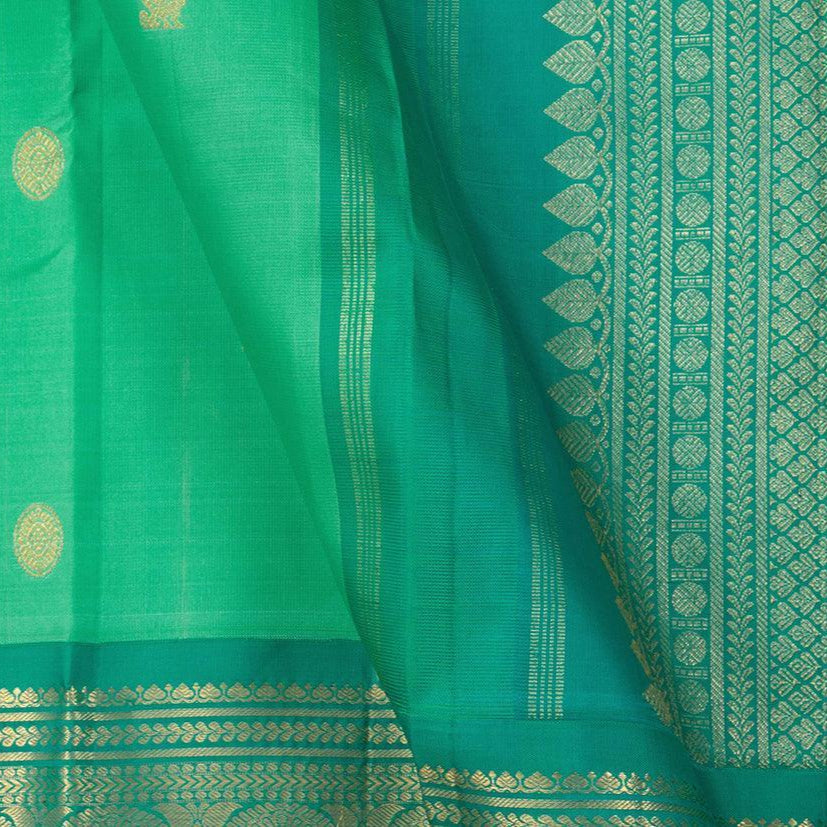 Green And Blue Kanchipuram Silk Saree Handwoven Pure Silk Pure Zari For Festive Wear PV J 3152 - Silk Sari - Panjavarnam PV J 3152